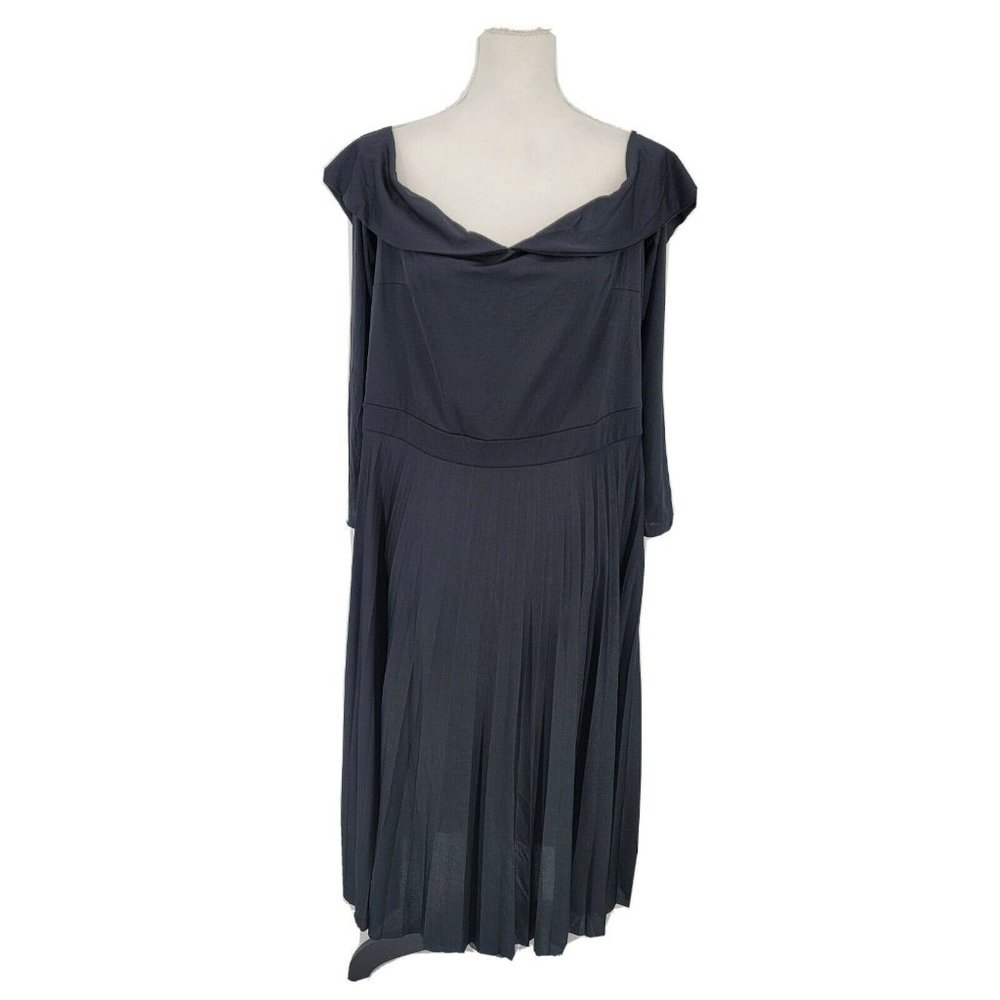 Asos Curve Pleated Bateau Neck Midi Dress Black Women's Size 16 NWT